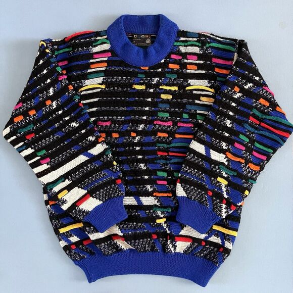 Vintage Coogi 100% Wool Rainbow Textured Striped 90's Crewneck Sweater - Picture 1 of 4